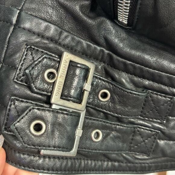 Anine Bing Grainy Leather Belted Biker Moto Jacket Small S - Picture 4 of 8